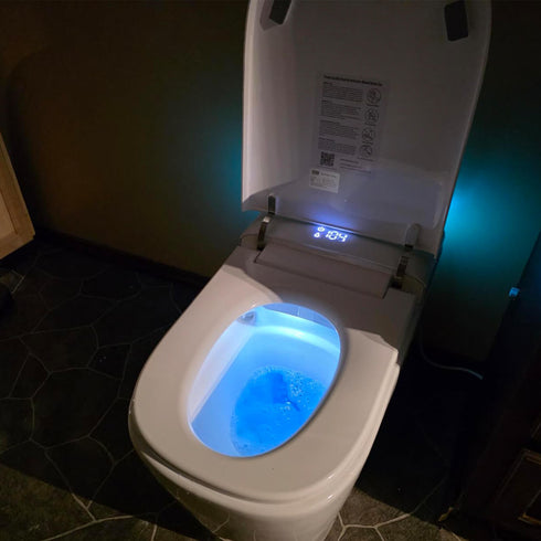 Bazyths Smart Bidet Toilet with Toilet Bowl Cleaner & Foam Shield, Built-in Tank Auto Open/Close Foot Sensor Flush Dryer Heated Seat Elongated One-Piece Design, 12 in. Rough In, 110V-120V (ZYC8A)