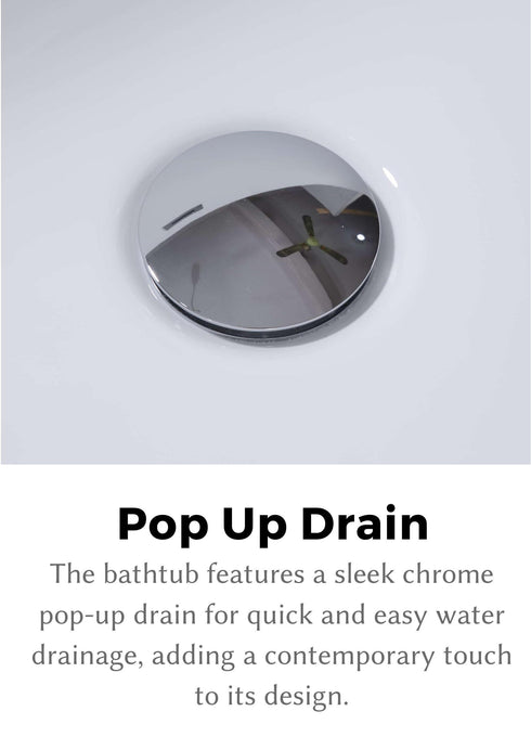 67" Acrylic Freestanding Bathtub, stand alone bathroom tub, Glossy White, Toe-tap Chrome Drain, cUPC Certified