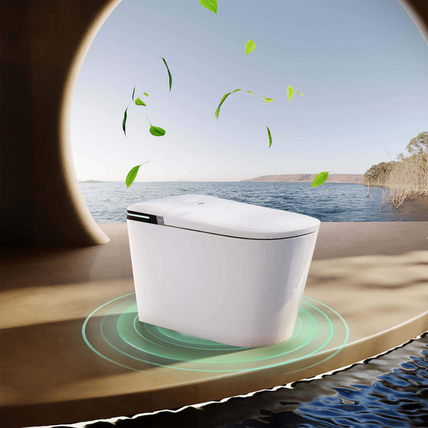 Bazyths Smart Bidet Toilet with Toilet Bowl Cleaner & Foam Shield, Built-in Tank Auto Open/Close Foot Sensor Flush Dryer Heated Seat Elongated One-Piece Design, 12 in. Rough In, 110V-120V (ZYC8A)