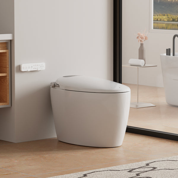 Bazyths Smart Toilet with Bidet, Auto Open/Close, Foot Touch Flush, Dryer, Heated Seat, Dual Flushes, Elongated One-Piece Design, ZYL9