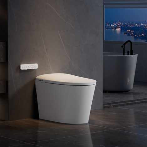 Bazyths Smart Toilet with Built-in Tank & Bidet, Auto Open/Close, Foot Touch Flush, Dryer, Heated Seat, Dual Flushes, Elongated One-Piece Design, ZYR1