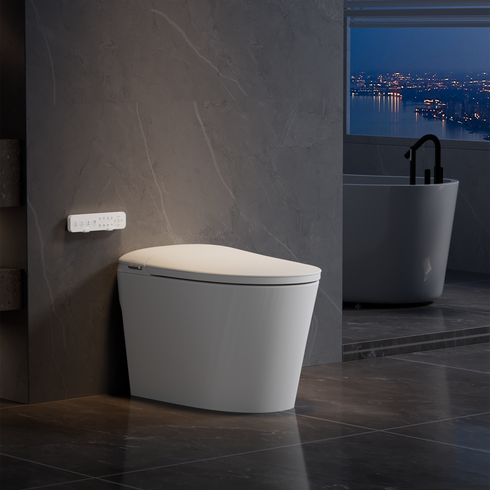 Bazyths Smart Toilet with Built-in Tank & Bidet, Auto Open/Close, Foot Touch Flush, Dryer, Heated Seat, Dual Flushes, Elongated One-Piece Design, ZYR1