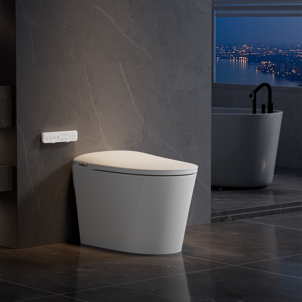 Bazyths Smart Toilet with Built-in Tank & Bidet, Auto Open/Close, Foot Touch Flush, Dryer, Heated Seat, Dual Flushes, Elongated One-Piece Design, ZYR1