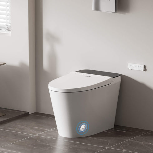 Bazyths Smart Bidet Toilet with Built-in Tank, Foot Sensor Flush, Heated Seat, Dryer, Elongated One-Piece Design,, 12 in. Rough In, 110V-120V (ZY695M, Manual Lid)