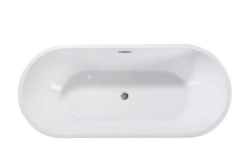 59" Acrylic Freestanding Bathtub, Stand Alone Soaking Tub, Glossy White Acrylic, Toe-tap Chrome Drain, cUPC Certified