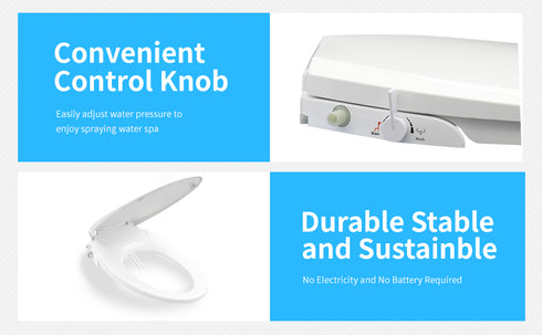 Bidet Toilet Seat, Soft Close, Non-Slip, Non-Electric, Fits Elongated or Oval Toilets, Dual Nozzle for Feminine & Rear Wash, Self-Cleaning, Adjustable Water Pressure, Quick Installation (ZYA001)