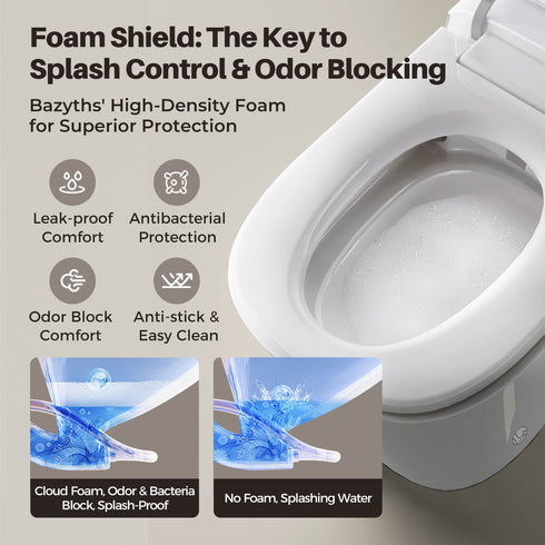Bazyths Smart Bidet Toilet with Toilet Bowl Cleaner & Foam Shield, Built-in Tank Auto Open/Close Foot Sensor Flush Dryer Heated Seat Elongated One-Piece Design, 12 in. Rough In, 110V-120V (ZYC8A)