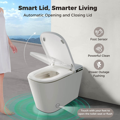 Bazyths Smart Bidet Toilet with Toilet Bowl Cleaner & Foam Shield, Built-in Tank Auto Open/Close Foot Sensor Flush Dryer Heated Seat Elongated One-Piece Design, 12 in. Rough In, 110V-120V (ZYC8A)