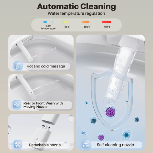 Bazyths Smart Bidet Toilet with Toilet Bowl Cleaner & Foam Shield, Built-in Tank Auto Open/Close Foot Sensor Flush Dryer Heated Seat Elongated One-Piece Design, 12 in. Rough In, 110V-120V (ZYC8A)