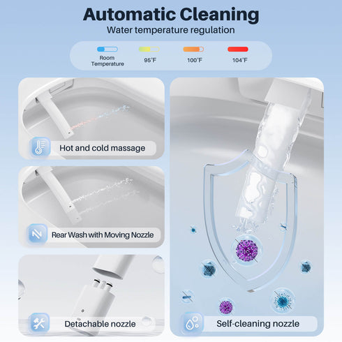 Bazyths Smart Toilet with Built-in Tank and Bidet, Auto Open/Close, Foot Sensor Flush, Heated Seat, Dryer, Elongated One-Piece Design, 12 in. Rough In, 110V-120V, ZY695A