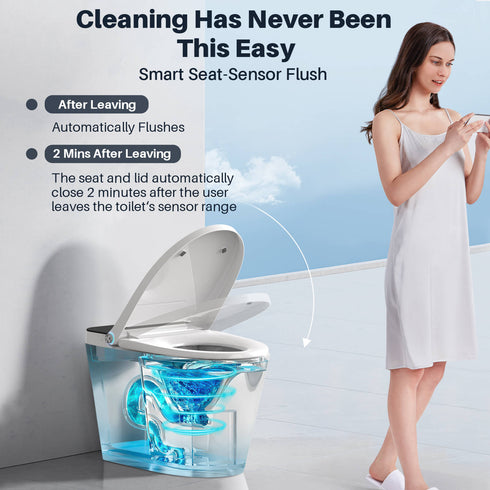 Bazyths Smart Toilet with Built-in Tank and Bidet, Auto Open/Close, Foot Sensor Flush, Heated Seat, Dryer, Elongated One-Piece Design, 12 in. Rough In, 110V-120V, ZY695A