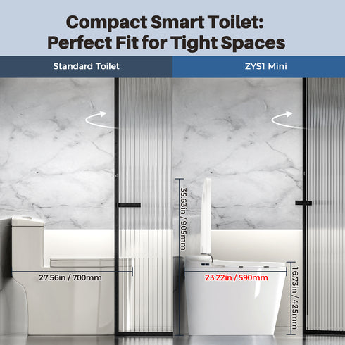 Bazyths Compact Smart Toilet for Small Bathroom, Built-in Tank & Bidet Auto Open/Close Foot Sensor Flush Dryer Heated Seat Soft Close One-Piece Design, 12 in. Rough In, 110V-120V (ZYS1 Mini)