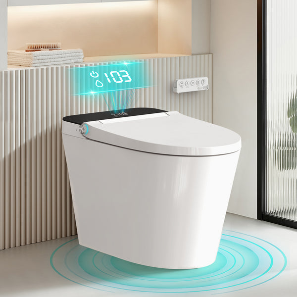 Bazyths Smart Toilet with Built-in Tank and Bidet, Auto Open/Close, Foot Sensor Flush, Heated Seat, Dryer, Elongated One-Piece Design, 12 in. Rough In, 110V-120V, ZY695A