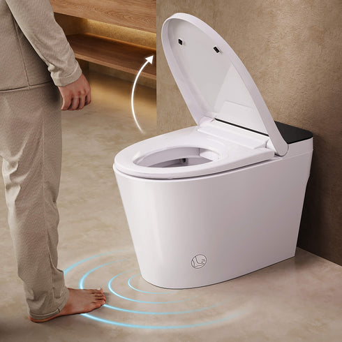 Bazyths Smart Toilet with Built-in Tank and Bidet, Auto Open/Close, Foot Sensor Flush, Heated Seat, Dryer, Elongated One-Piece Design, 12 in. Rough In, 110V-120V, ZY695A