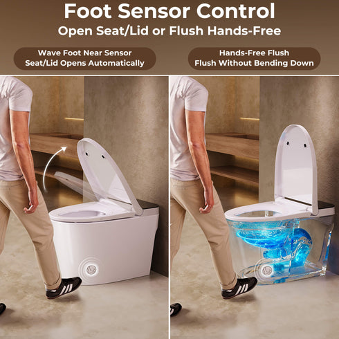 Bazyths Smart Toilet with Built-in Tank and Bidet, Auto Open/Close, Foot Sensor Flush, Heated Seat, Dryer, Elongated One-Piece Design, 12 in. Rough In, 110V-120V, ZY695A