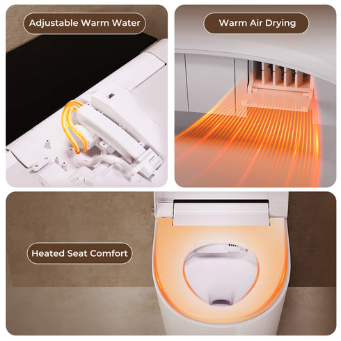 Bazyths Smart Toilet with Built-in Tank and Bidet, Auto Open/Close, Foot Sensor Flush, Heated Seat, Dryer, Elongated One-Piece Design, 12 in. Rough In, 110V-120V, ZY695A