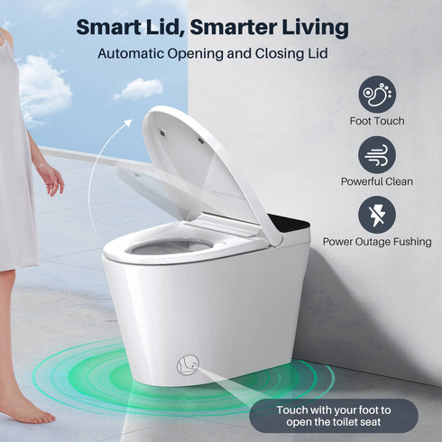 Bazyths Smart Toilet with Built-in Tank and Bidet, Auto Open/Close, Foot Sensor Flush, Heated Seat, Dryer, Elongated One-Piece Design, 12 in. Rough In, 110V-120V, ZY695A