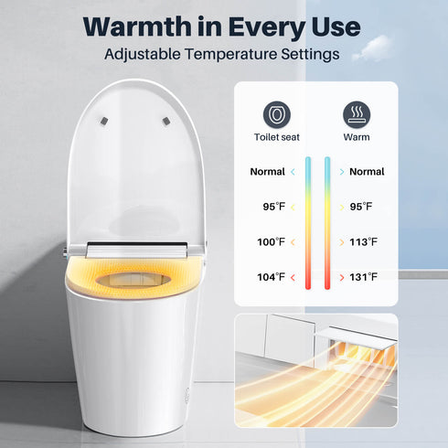 Bazyths Smart Toilet with Built-in Tank and Bidet, Auto Open/Close, Foot Sensor Flush, Heated Seat, Dryer, Elongated One-Piece Design, 12 in. Rough In, 110V-120V, ZY695A