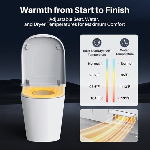 Bazyths Smart Toilet with Built-in Tank & Bidet, 4-Second Quiet Flush, Foam Shield, Auto Open/Close, Foot Sensor Flush, Ambient Lighting, Rimless Ceramic Bowl, Self-Cleaning, Tall Height, 12 in. Rough In, 110V-120V, ZY760A