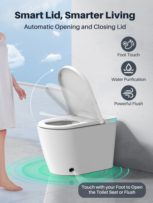 Bazyths Smart Toilet with Bidet, Water Purification, Auto Open/Close, Foot Touch Flush, Dryer, Heated Seat, Dual Flushes, Elongated One-Piece Design, ZYK7D