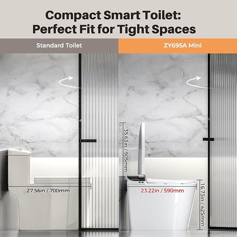 Bazyths Smart Compact Toilet for Small Bathroom with Built-in Tank and Bidet, Auto Open/Close, Foot Sensor, Flush, Dryer, One-Piece Design, 12 in. Rough In, 110V-120V, ZY695A Mini