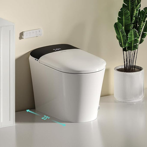 Bazyths Smart Compact Toilet for Small Bathroom with Built-in Tank and Bidet, Auto Open/Close, Foot Sensor, Flush, Dryer, One-Piece Design, 12 in. Rough In, 110V-120V, ZY695A Mini