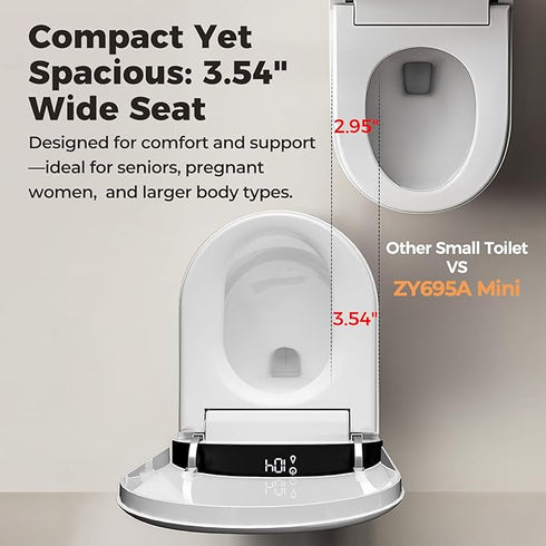 Bazyths Smart Compact Toilet for Small Bathroom with Built-in Tank and Bidet, Auto Open/Close, Foot Sensor, Flush, Dryer, One-Piece Design, 12 in. Rough In, 110V-120V, ZY695A Mini