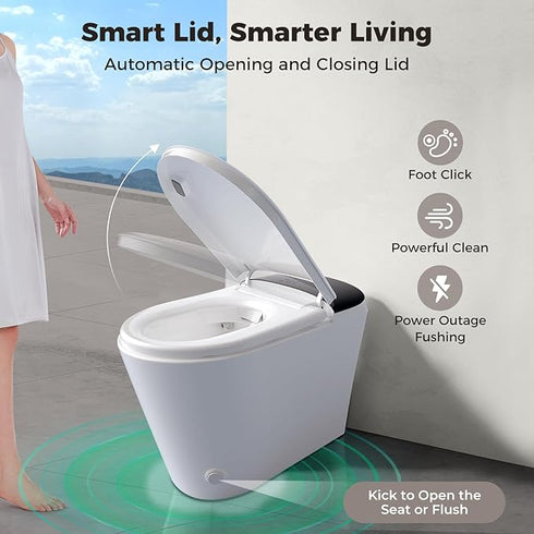 Bazyths Smart Compact Toilet for Small Bathroom with Built-in Tank and Bidet, Auto Open/Close, Foot Sensor, Flush, Dryer, One-Piece Design, 12 in. Rough In, 110V-120V, ZY695A Mini