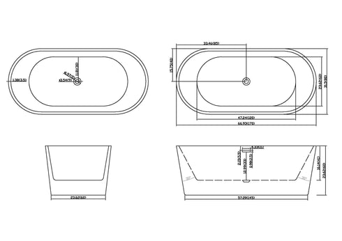 67" Acrylic Freestanding Bathtub, stand alone bathroom tub, Glossy White, Toe-tap Chrome Drain, cUPC Certified