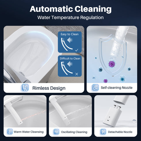 Bazyths Smart Toilet with Built-in Tank & Bidet, 4-Second Quiet Flush, Foam Shield, Auto Open/Close, Foot Sensor Flush, Ambient Lighting, Rimless Ceramic Bowl, Self-Cleaning, Tall Height, 12 in. Rough In, 110V-120V, ZY760A