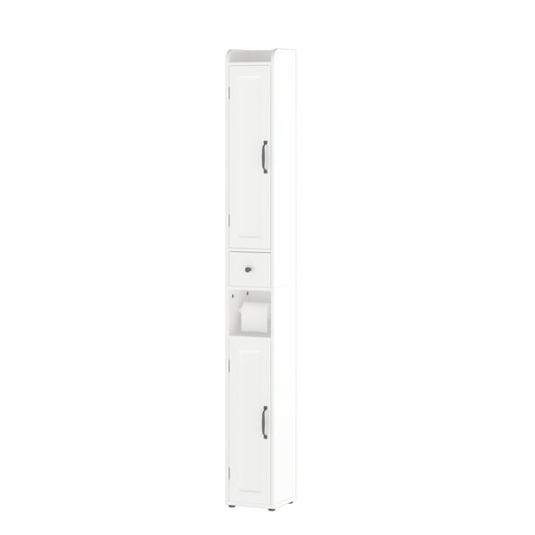 White Slim Tall Bathroom Storage Cabinet with Adjustable Shelves, 2 Doors Freestanding Cabinet for Small Spaces, Kitchen, Living Room, MDF Material, 67.51 inches High