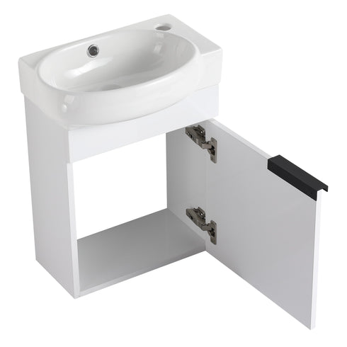 Soft Close Doors Bathroom Vanity With Sink,16 Inch For Small Bathroom
