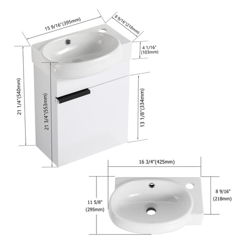 Soft Close Doors Bathroom Vanity With Sink,16 Inch For Small Bathroom