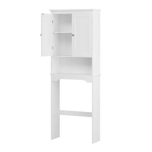 Over The Toilet Storage Cabinet, White Wood Bathroom Space Saver with Adjustable Shelf, MDF Construction, Retro-Modern Design