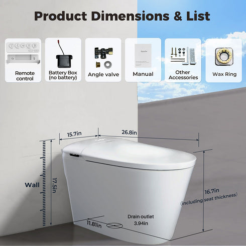 Smart Bidet Toilet with Built-in Tank & Foam Shield, Auto Open/Close Foot Sensor Flush Dryer Heated Seat Soft Close Elongated One-Piece Design, 12 in. Rough In, 110V-120V (ZYS1)