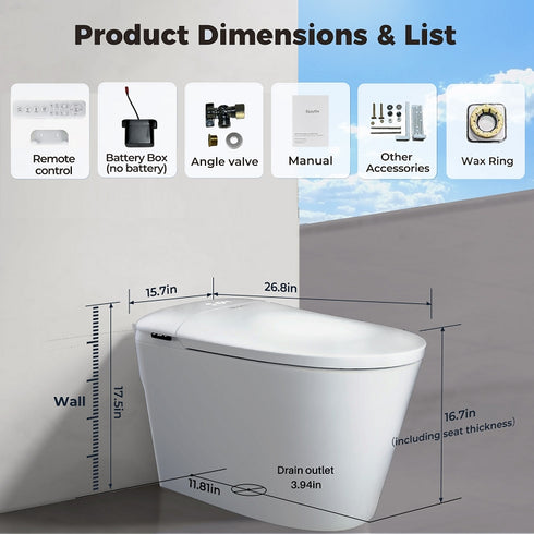 Smart Bidet Toilet with Built-in Tank & Foam Shield, Auto Open/Close Foot Sensor Flush Dryer Heated Seat Soft Close Elongated One-Piece Design, 12 in. Rough In, 110V-120V (ZYS1)