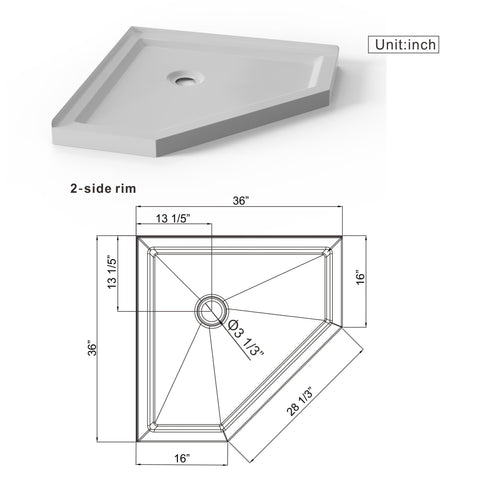 Neo-Angle Corner Drain Shower Base White Acrylic 36x36x3.5 in