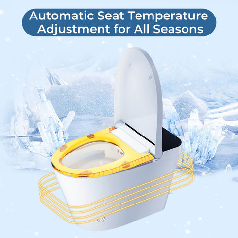 Bazyths Smart Bidet Toilet with Built-in Tank, Foot Sensor Flush, Heated Seat, Dryer, Elongated One-Piece Design,, 12 in. Rough In, 110V-120V (ZY695M, Manual Lid)