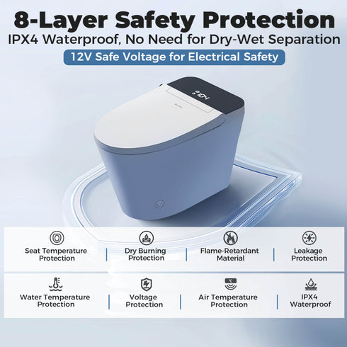 Bazyths Smart Bidet Toilet with Built-in Tank, Foot Sensor Flush, Heated Seat, Dryer, Elongated One-Piece Design,, 12 in. Rough In, 110V-120V (ZY695M, Manual Lid)