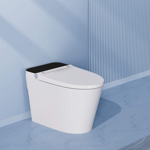 Bazyths Smart Bidet Toilet with Built-in Tank, Foot Sensor Flush, Heated Seat, Dryer, Elongated One-Piece Design,, 12 in. Rough In, 110V-120V (ZY695M, Manual Lid)