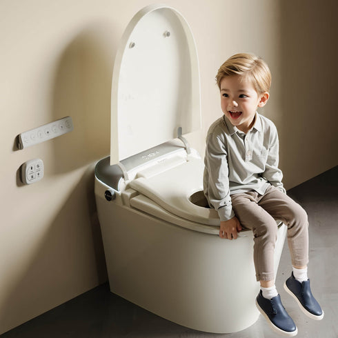 Bazyths Smart Toilet for Family Adult & Kids, Built-in Tank & Bidet Auto Open/Close Foot Sensor Flush Dryer Heated Seat Soft Close Elongated One-Piece Design, 12 in. Rough In, 110V-120V (ZY695A Family)