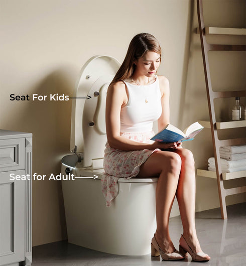 Bazyths Smart Toilet for Family Adult & Kids, Built-in Tank & Bidet Auto Open/Close Foot Sensor Flush Dryer Heated Seat Soft Close Elongated One-Piece Design, 12 in. Rough In, 110V-120V (ZY695A Family)