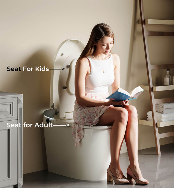 Bazyths Smart Toilet for Family Adult & Kids, Built-in Tank & Bidet Auto Open/Close Foot Sensor Flush Dryer Heated Seat Soft Close Elongated One-Piece Design, 12 in. Rough In, 110V-120V (ZY695A Family)