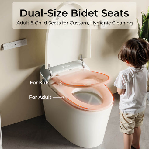 Bazyths Smart Toilet for Family Adult & Kids, Built-in Tank & Bidet Auto Open/Close Foot Sensor Flush Dryer Heated Seat Soft Close Elongated One-Piece Design, 12 in. Rough In, 110V-120V (ZY695A Family)