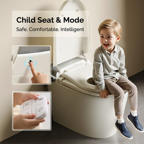 Bazyths Smart Toilet for Family Adult & Kids, Built-in Tank & Bidet Auto Open/Close Foot Sensor Flush Dryer Heated Seat Soft Close Elongated One-Piece Design, 12 in. Rough In, 110V-120V (ZY695A Family)