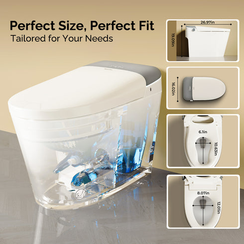 Bazyths Smart Toilet for Family Adult & Kids, Built-in Tank & Bidet Auto Open/Close Foot Sensor Flush Dryer Heated Seat Soft Close Elongated One-Piece Design, 12 in. Rough In, 110V-120V (ZY695A Family)