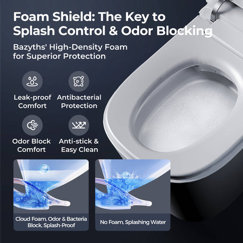 Bazyths Smart Toilet with Built-in Tank & Bidet, 4-Second Quiet Flush, Foam Shield, Auto Open/Close, Foot Sensor Flush, Ambient Lighting, Rimless Ceramic Bowl, Self-Cleaning, Tall Height, 12 in. Rough In, 110V-120V, ZY760A