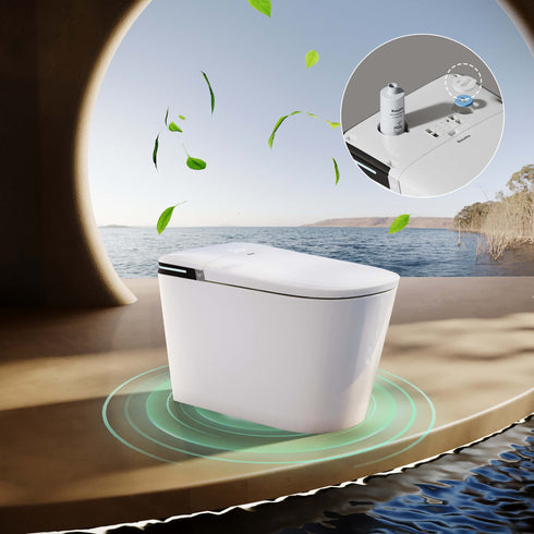 Bazyths Smart Bidet Toilet with Toilet Bowl Cleaner & Foam Shield, Built-in Tank Auto Open/Close Foot Sensor Flush Dryer Heated Seat Elongated One-Piece Design, 12 in. Rough In, 110V-120V (ZYC8A)