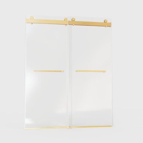 Frameless Double Sliding Soft-Close Shower Door in Brushed Gold with 3/8 inches Tempered Glass, 56-60 inches W x 76 inches H