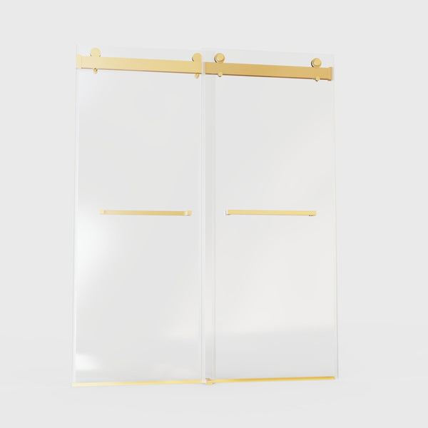 Frameless Double Sliding Soft-Close Shower Door in Brushed Gold with 3/8 inches Tempered Glass, 56-60 inches W x 76 inches H